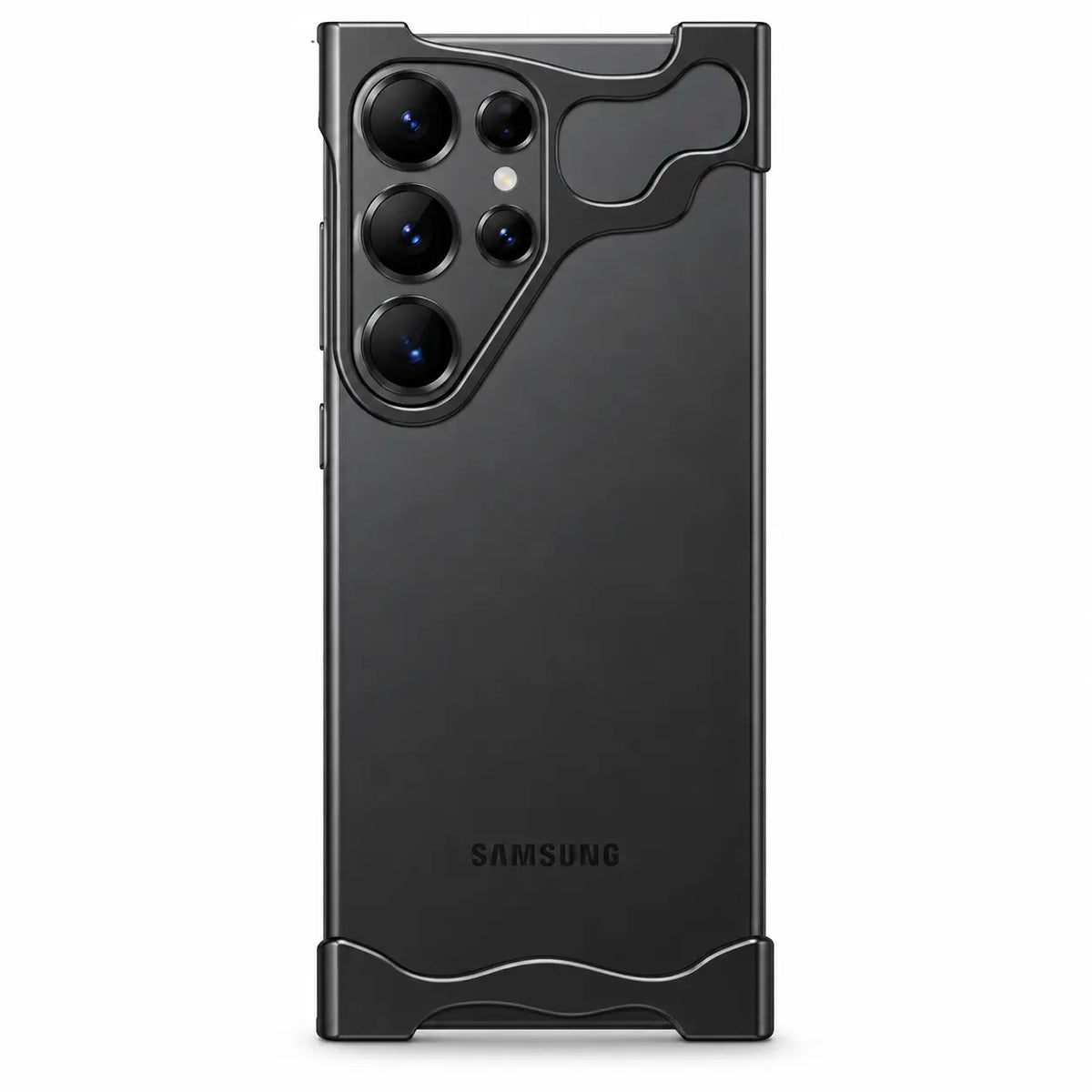 Black open-edge phone case with sculpted camera and lower corner protection #color_Black