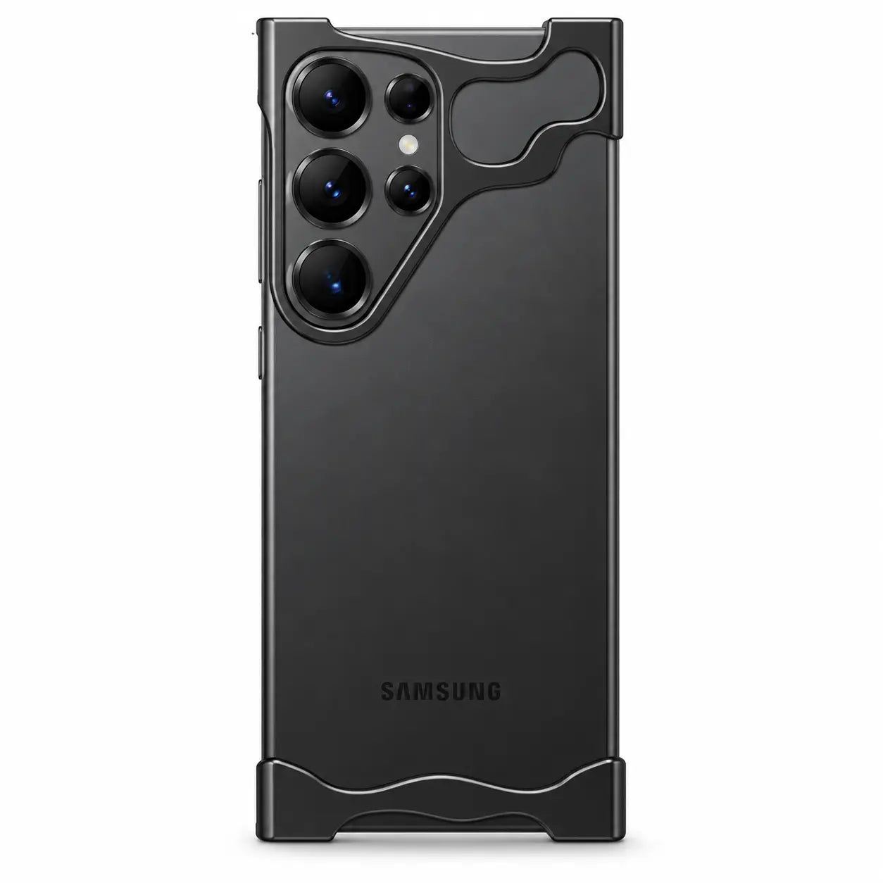 Black open-edge phone case with sculpted camera and lower corner protection #color_Black