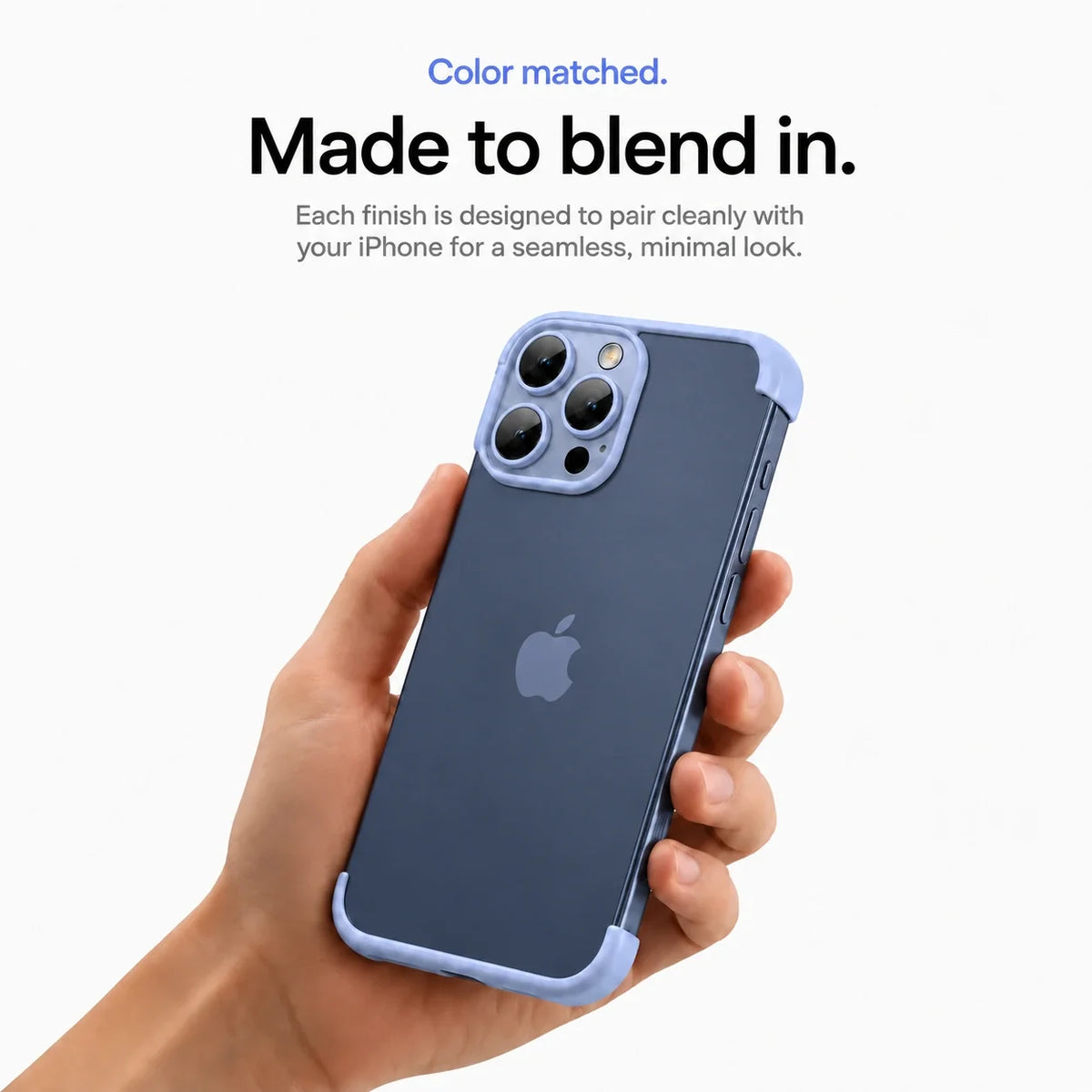 Blue open-back phone bumper held upright in one hand #color_Deep Blue