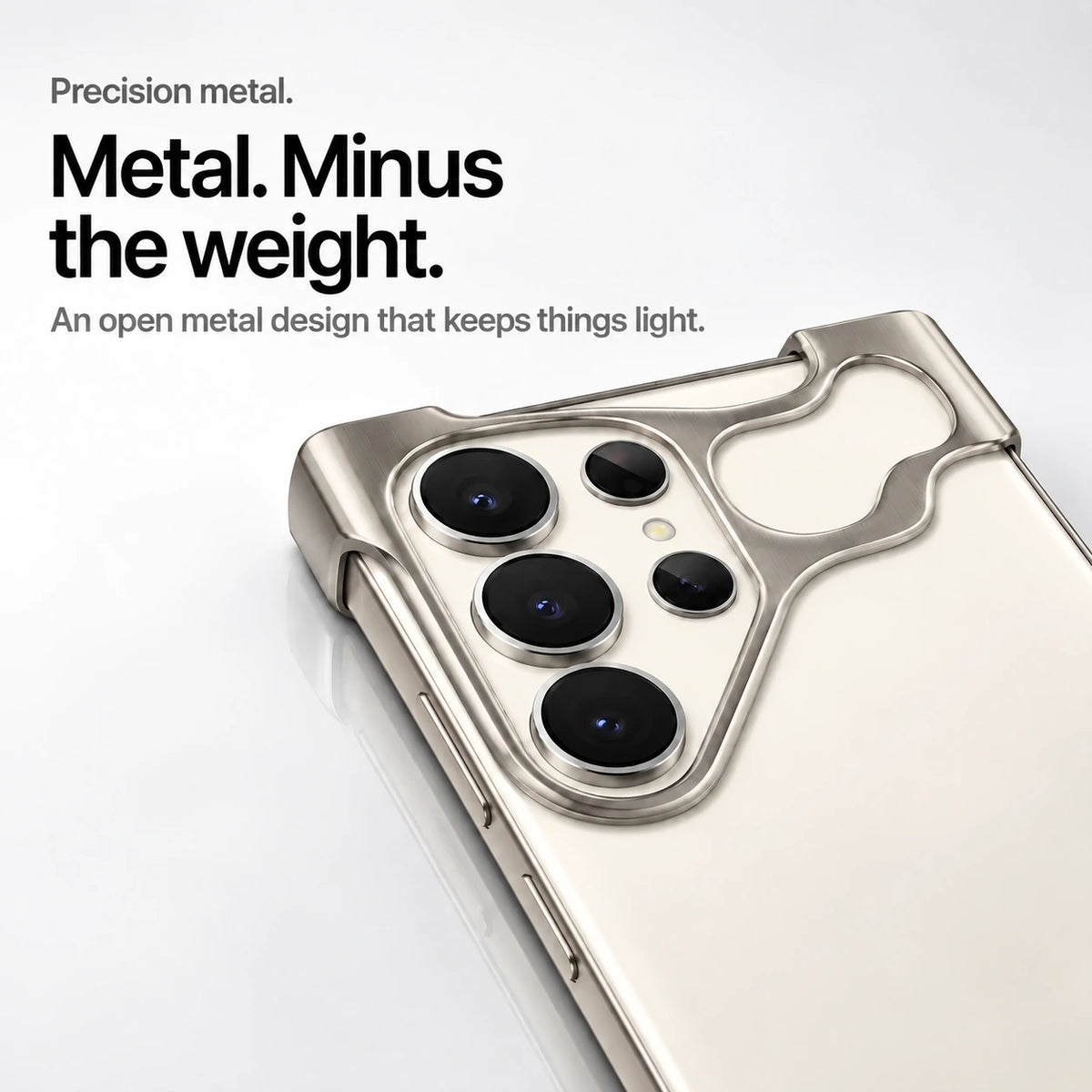 Gray open metal phone bumper case with a close view of its camera frame #color_Gray