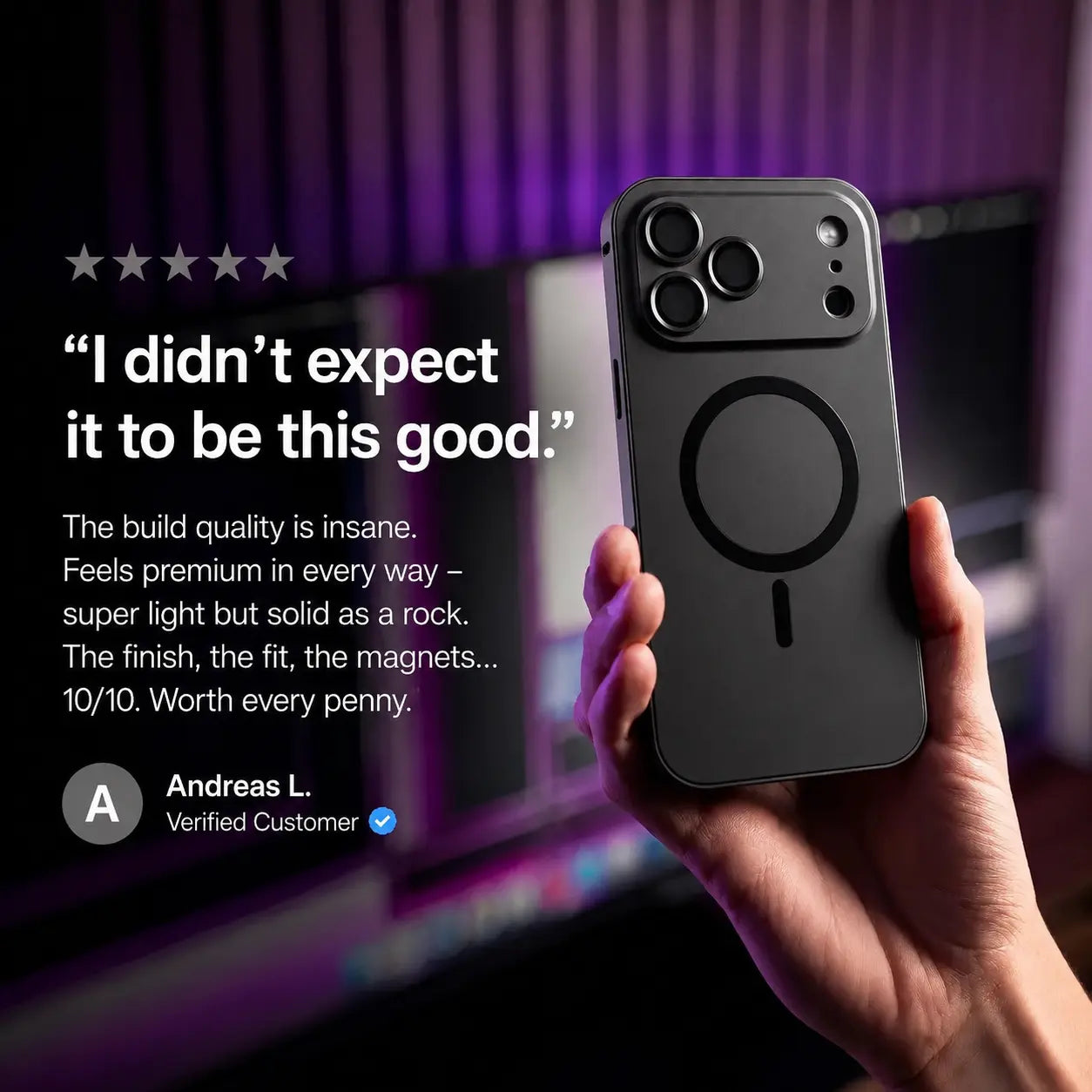 iPhone metal frame case for wireless charging #color_Midnight Black